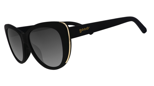 Black cat eye sunglasses with gold accents on the frame.