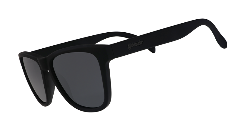 goodr sunglasses with black lenses and frames on a white background.