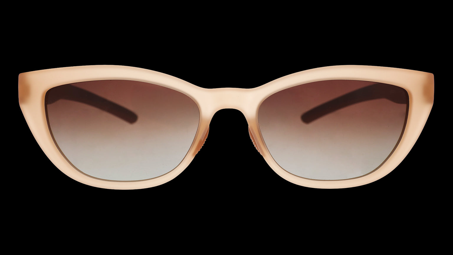 Front angle view of a pair of translucent brown cat-eye Cheetah Gs with brown gradient lenses.