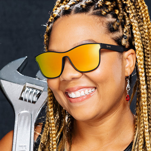 From Zero to Blitzed |black futuristic style sunglasses with amber lenses | goodr sunglasses