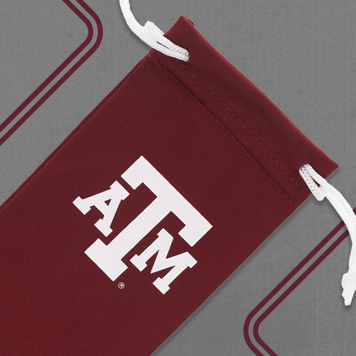 Top-down view of burgundy microfiber Texas A&M® Aggies™ sunglasses pouch.