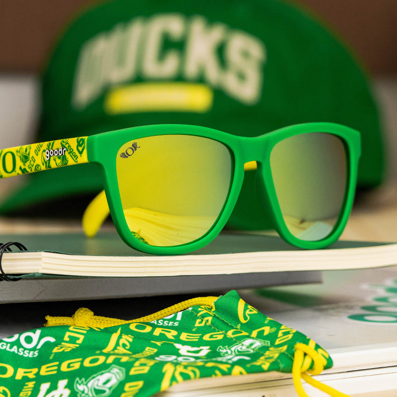 University of Oregon green and yellow goodr sunglasses