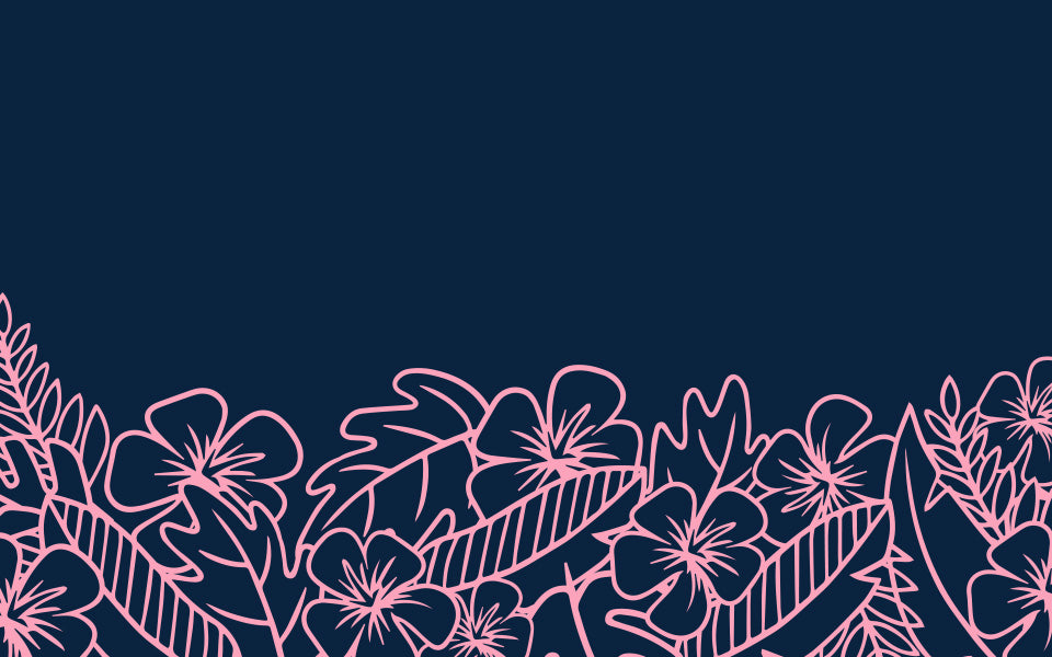 Illustration of pink floral design on a navy blue background.