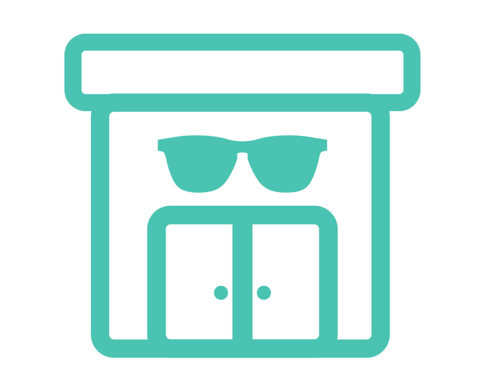 A storefront icon in teal on a white background.
