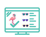 A teal computer icon showing a flamingo and goodr sunglasses against a white background.